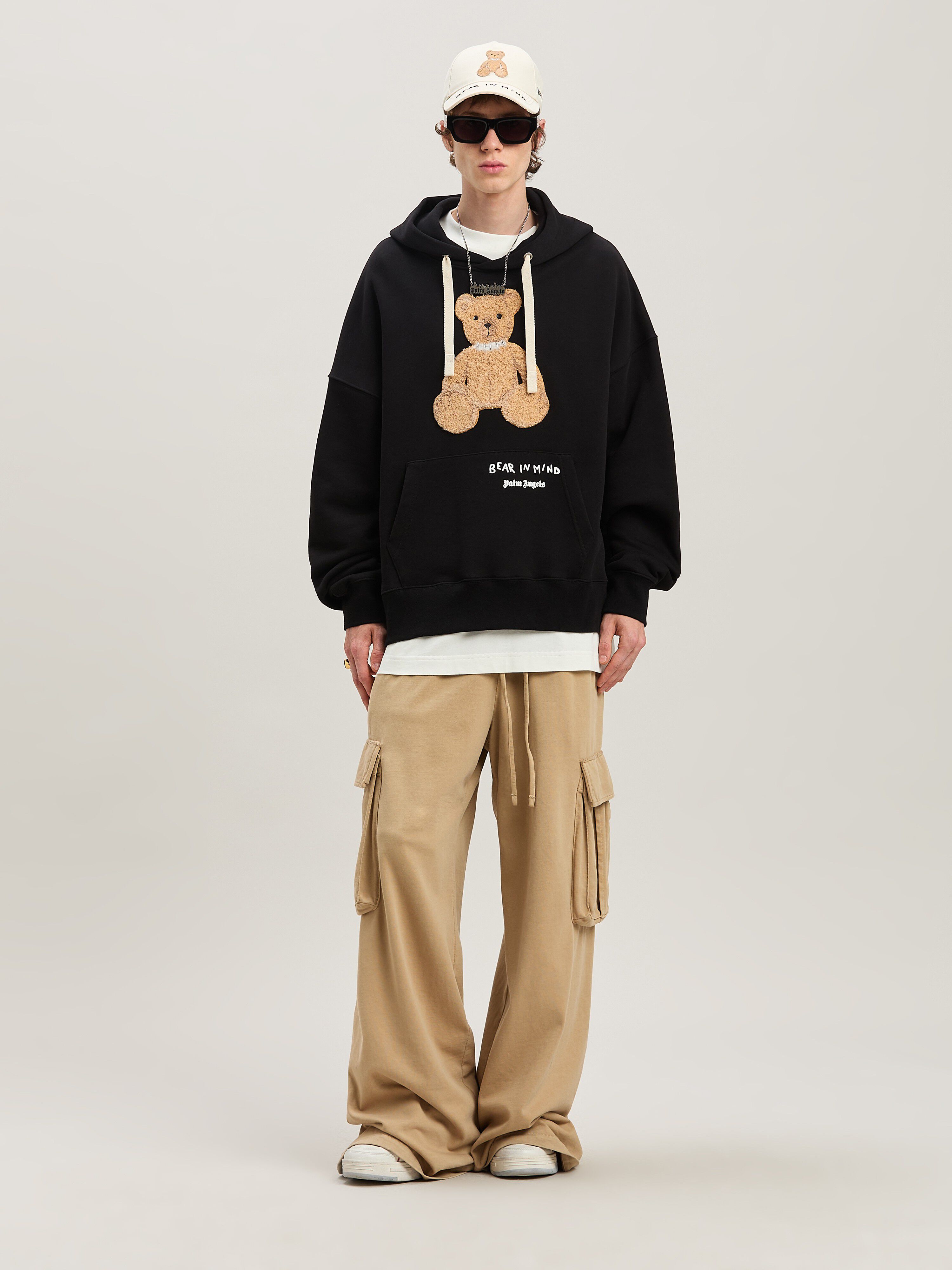 PALM ANGELS  Bear in Mind Hoodie BLACK - BROWN PMBB172S25FLE001