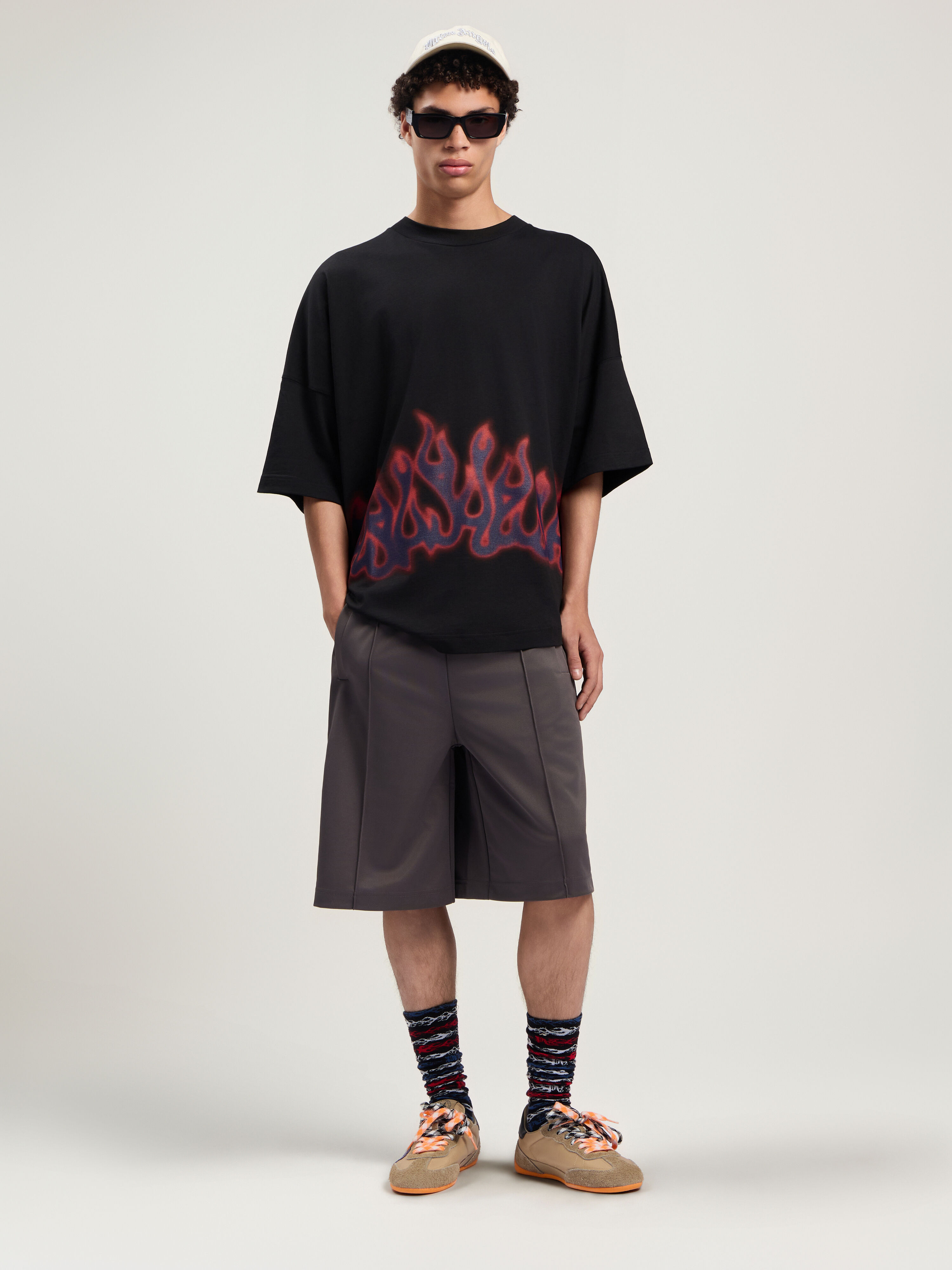 PALM ANGELS Flames Over T-Shirt BLACK - MULTICOLOR PMAA10BF25JER003