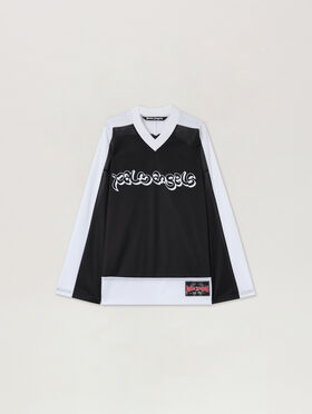 PALM ANGELS Thai Logo Mesh Loose Long-Sleeved T-Shirt BLACK WHITE PMAB05FS26FAB001