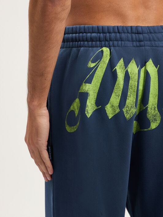 PALM ANGELS Big Waist Logo Sweatpants NAVY BLUE LIME PMCH025S26FLE003