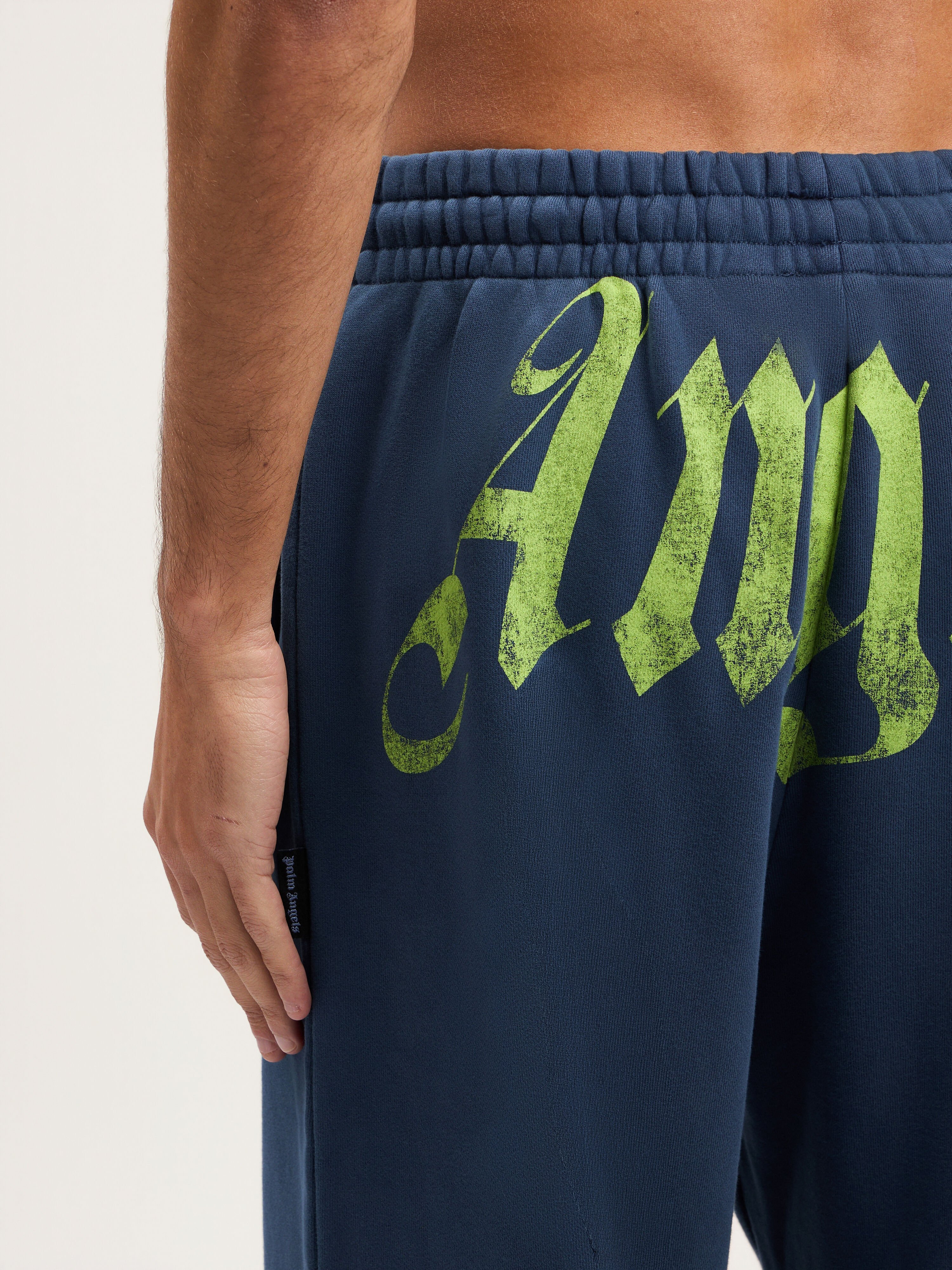 PALM ANGELS Big Waist Logo Sweatpants NAVY BLUE LIME PMCH025S26FLE003