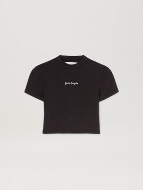 PALM ANGELS  Classic logo cropped Baby T-shirt BLACK - OFF WHITE PWCH025S25FLE002