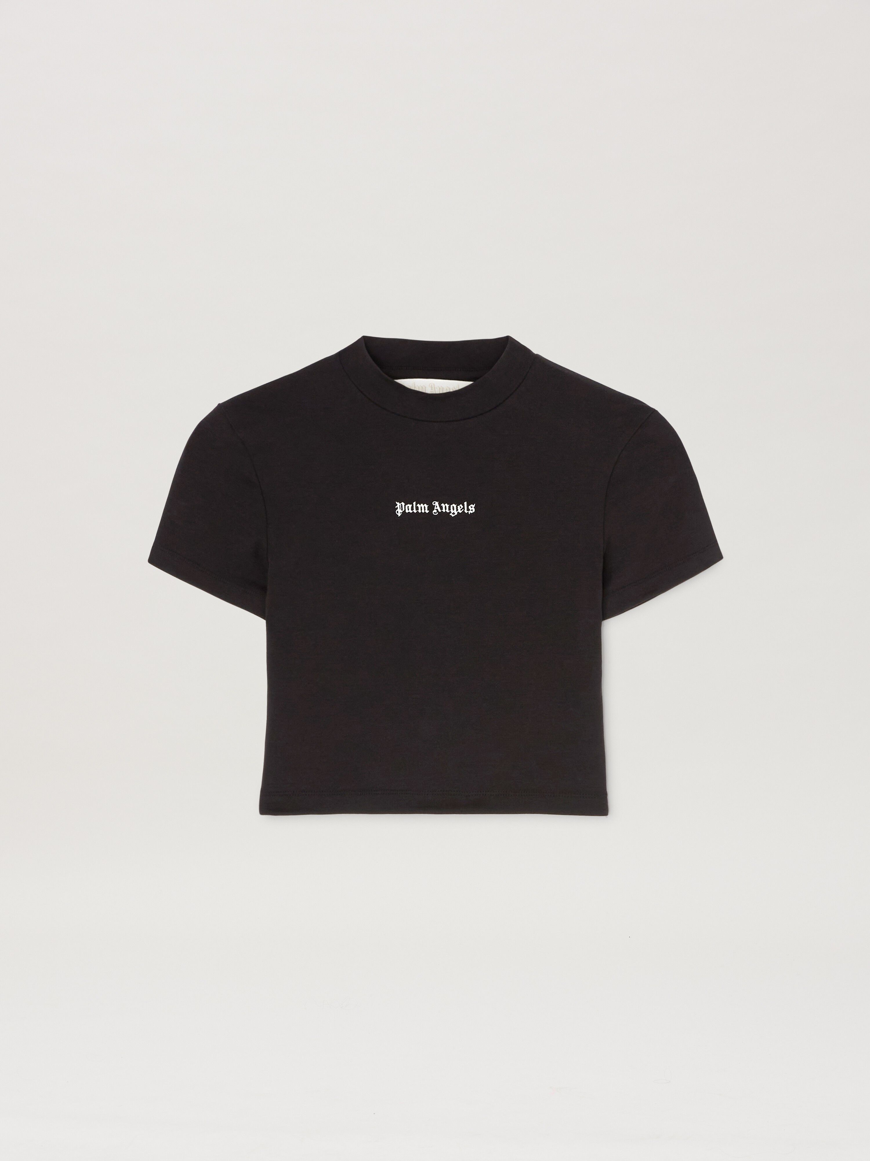 PALM ANGELS  Classic logo cropped Baby T-shirt BLACK - OFF WHITE PWAA074C99JER001