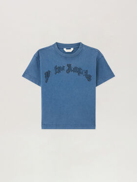 PALM ANGELS Curved Logo Faded T-Shirt BLU/BLUE PBAA003S26JER009