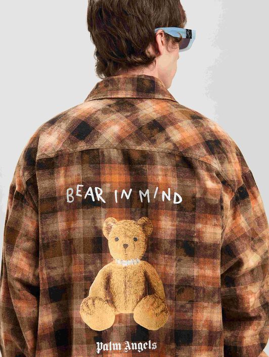 PALM ANGELS  Bear in Mind Check shirt ORANGE - BROWN PMGE043S25FAB001