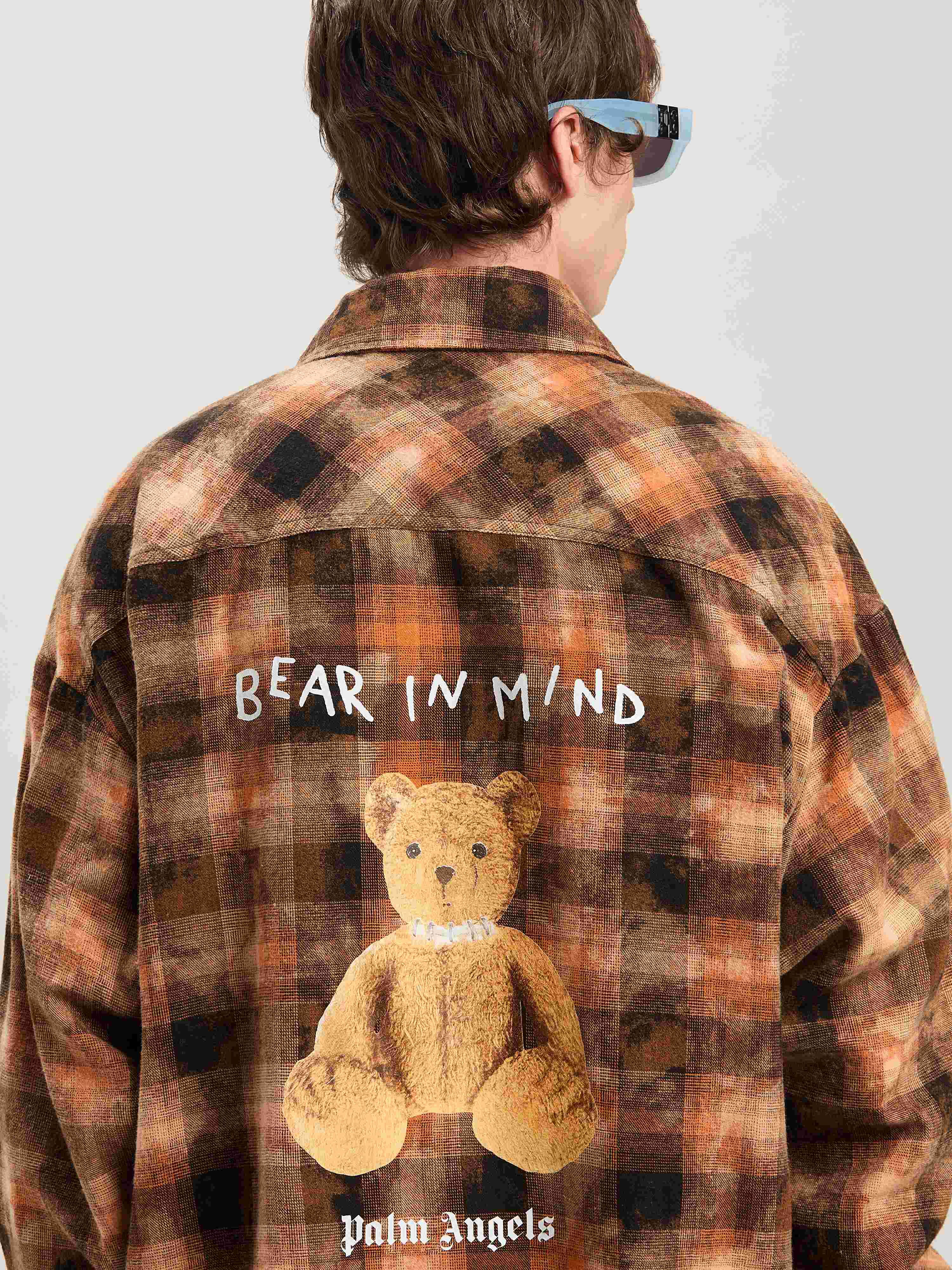 PALM ANGELS  Bear in Mind Check shirt ORANGE - BROWN PMGE043S25FAB001