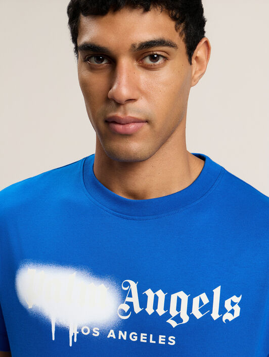 PALM ANGELS Spray City Los Angeles T-Shirt Blu/White PMAA109T26JER001