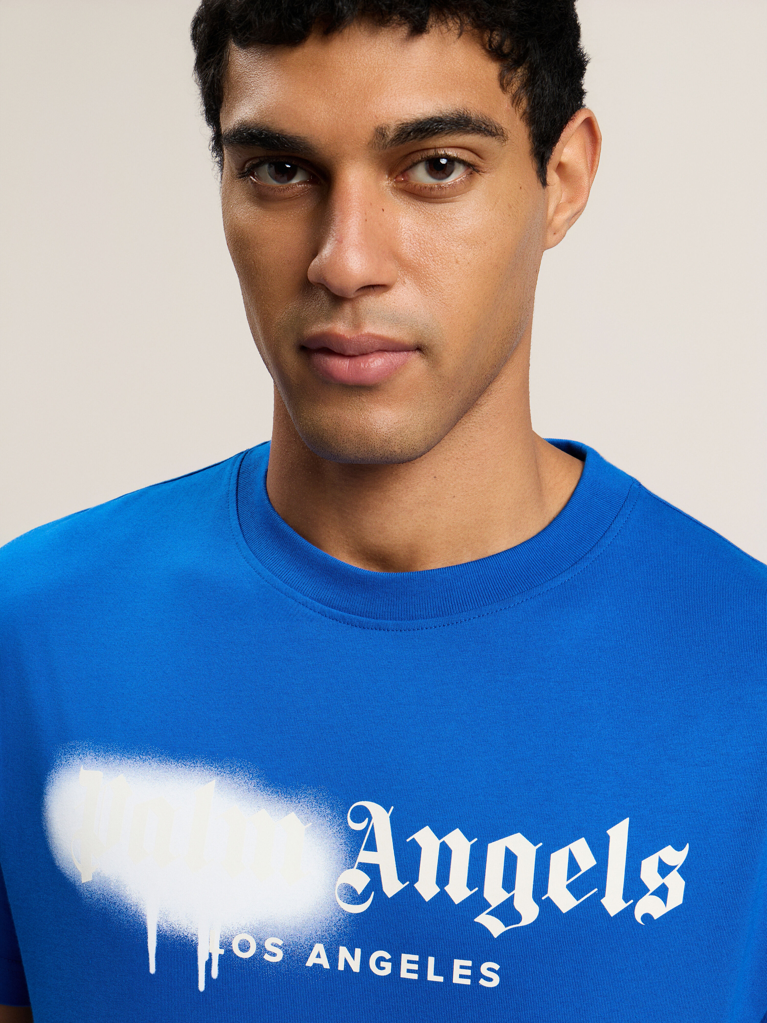 PALM ANGELS Spray City Los Angeles T-Shirt Blu/White PMAA109T26JER001