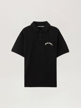 PALM ANGELS Back Curved Logo Polo BLACK OFF WHITE PMGB012S26FAB005