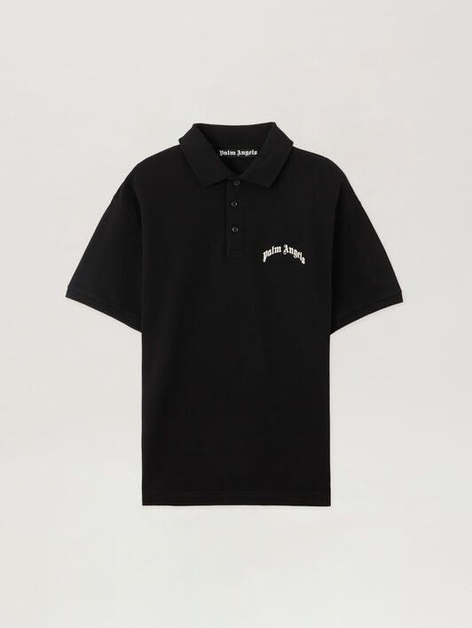 PALM ANGELS Back Curved Logo Polo BLACK OFF WHITE PMGB012S26FAB005