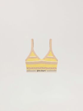 PALM ANGELS Logo Beach Knit Top LIGHT YELLOW - KAKI PAWHT01F26KN01
