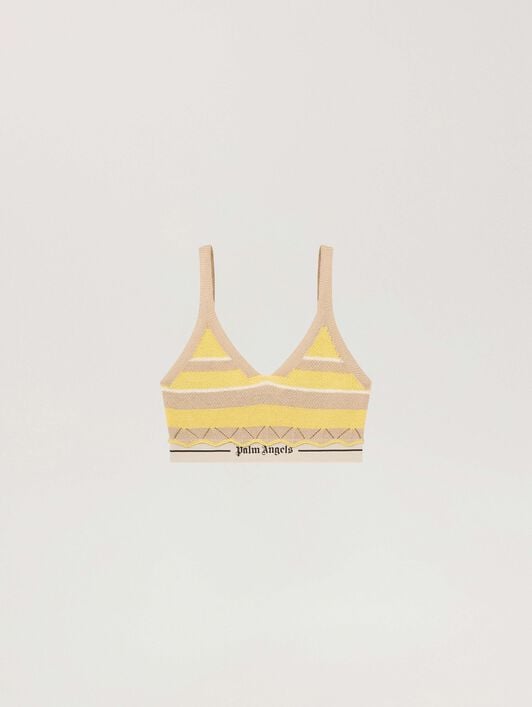 Logo Beach Knit Top PALM ANGELS Logo Beach Knit Top LIGHT YELLOW - KAKI PAWHT01F26KN01