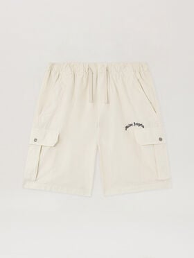 PALM ANGELS Curved Logo Loose Cargo Shorts OFF WHITE BLACK PMCS012S26FAB002