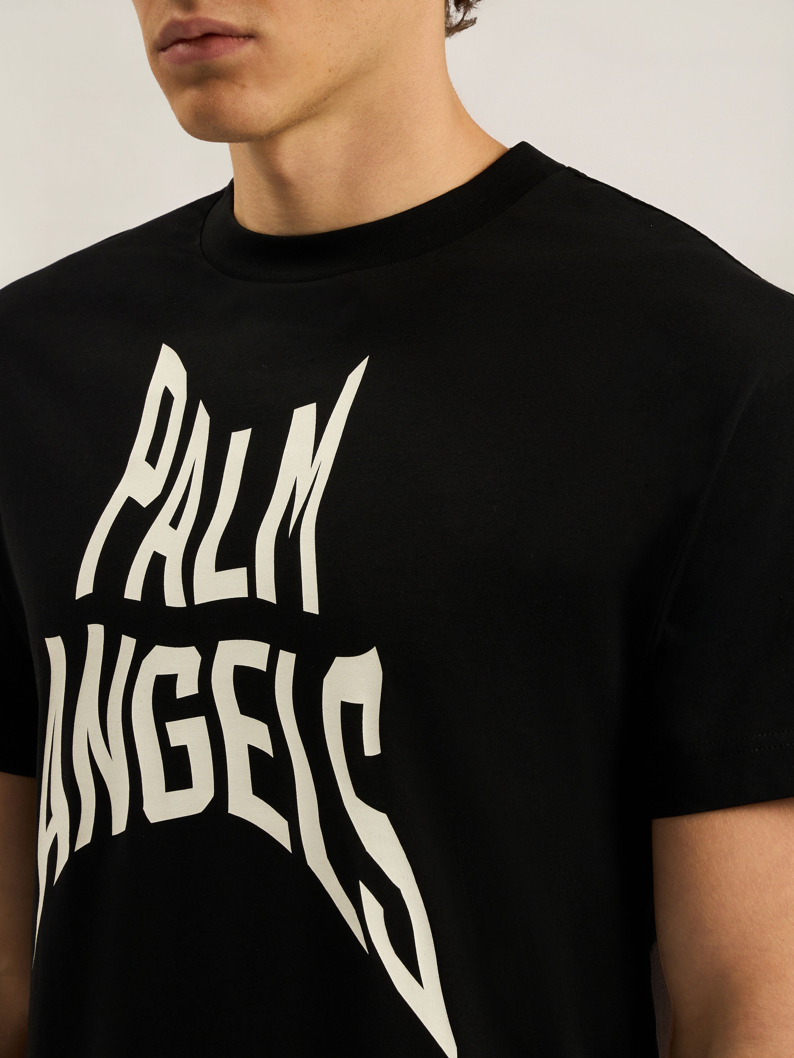 PALM ANGELS Palm Distorted Regular T-Shirt BLACK - OFF WHITE PAMAA01F26JR16