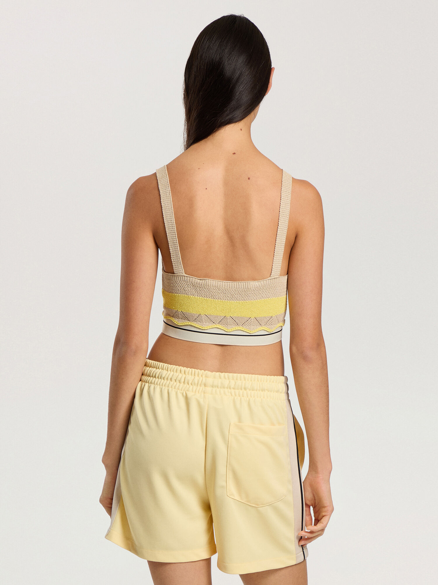 PALM ANGELS Logo Beach Knit Top LIGHT YELLOW - KAKI PAWHT01F26KN01