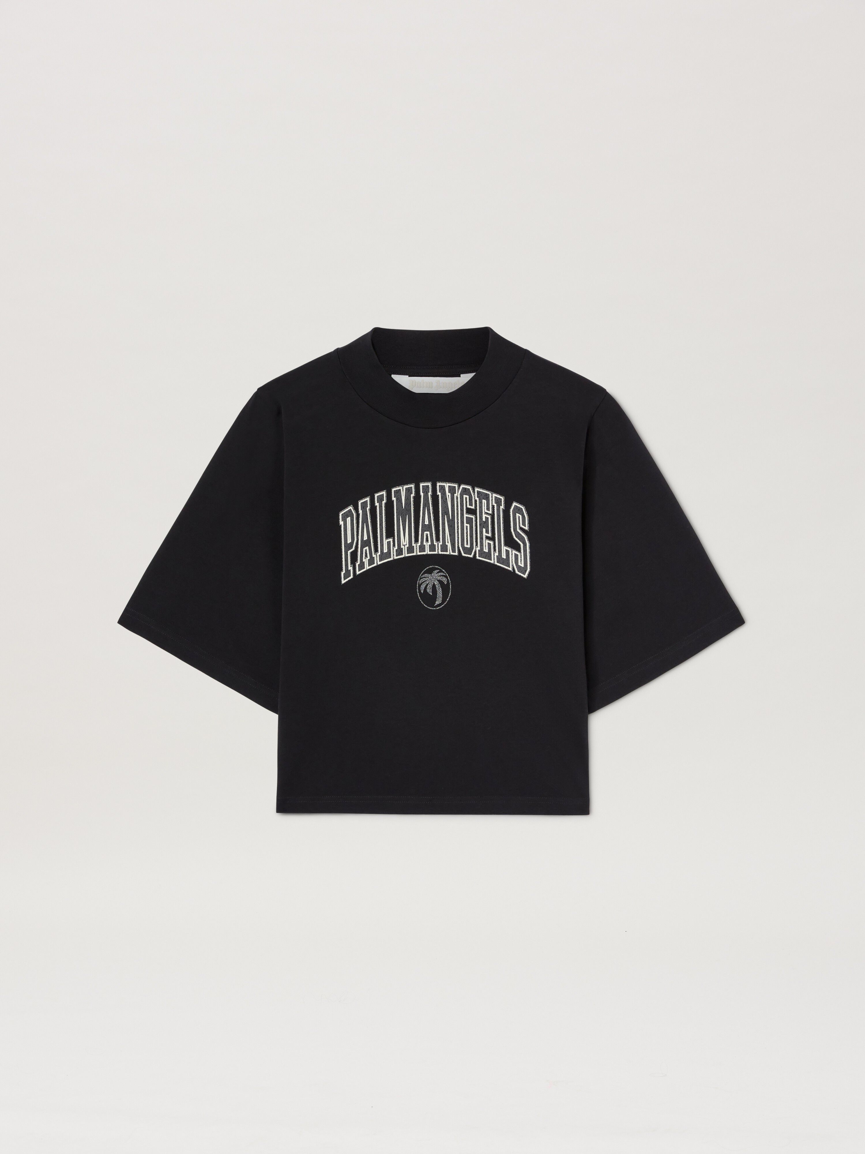PALM ANGELS  College cropped T-shirt NERO - AVORIO PWAA020S25JER004
