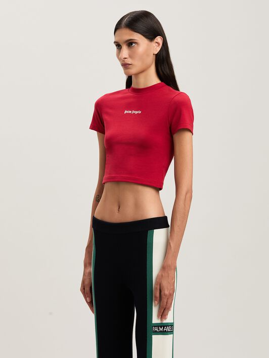PALM ANGELS  Classic logo cropped Baby T-shirt RED - OFF WHITE PWAA074S25JER001