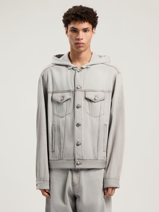 Curved Logo Denim Jacket PALM ANGELS Curved Logo Denim Jacket LIGHT GREY - GREY MELANGE PMYE05CF25DEN001