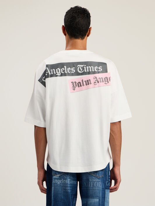 PALM ANGELS Paxlatimes News Over T-shirt OFF WHITE - BLACK PMAA10BF25JER002