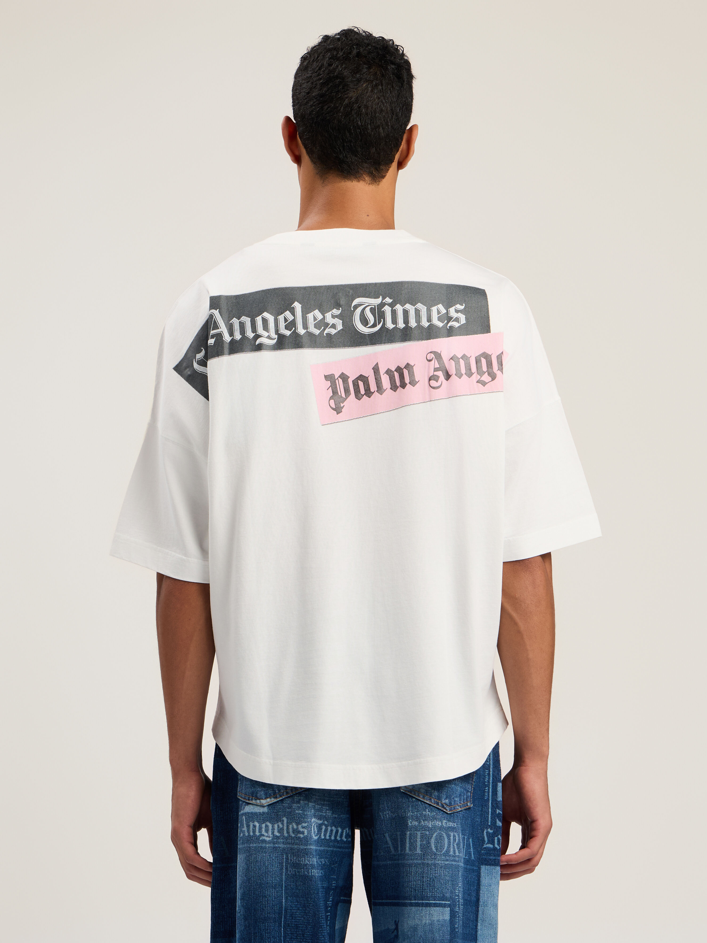 PALM ANGELS Paxlatimes News Over T-shirt OFF WHITE - BLACK PMAA10BF25JER002