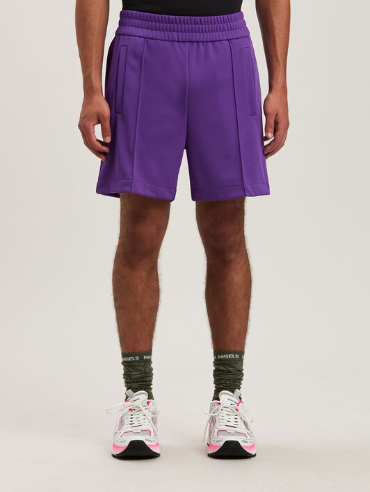 PALM ANGELS  Shorts mit geschwungenem Logo PURPLE - OFF WHITE PMCL008S25FAB001