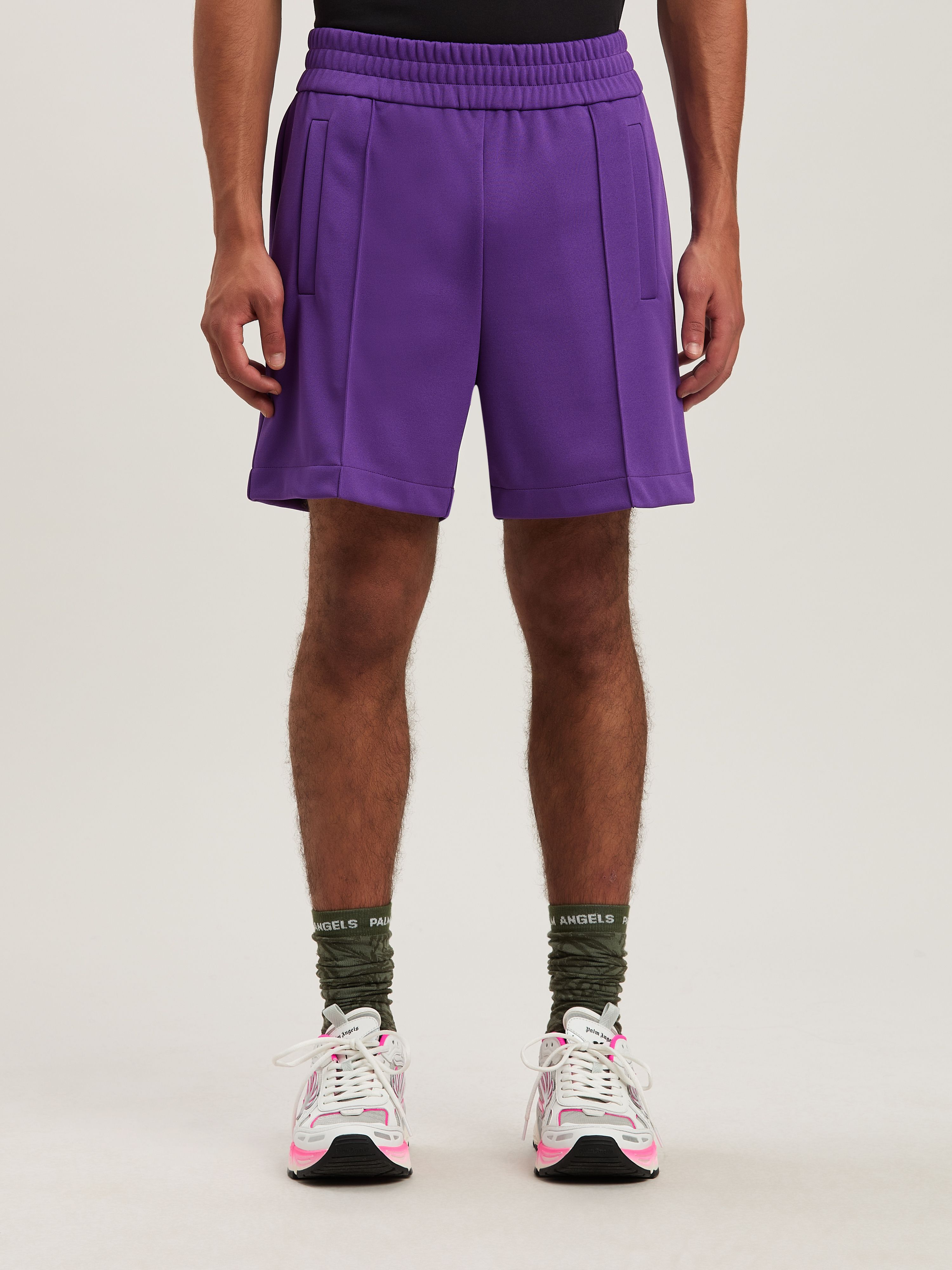 PALM ANGELS  Shorts mit geschwungenem Logo PURPLE - OFF WHITE PMCL008S25FAB001