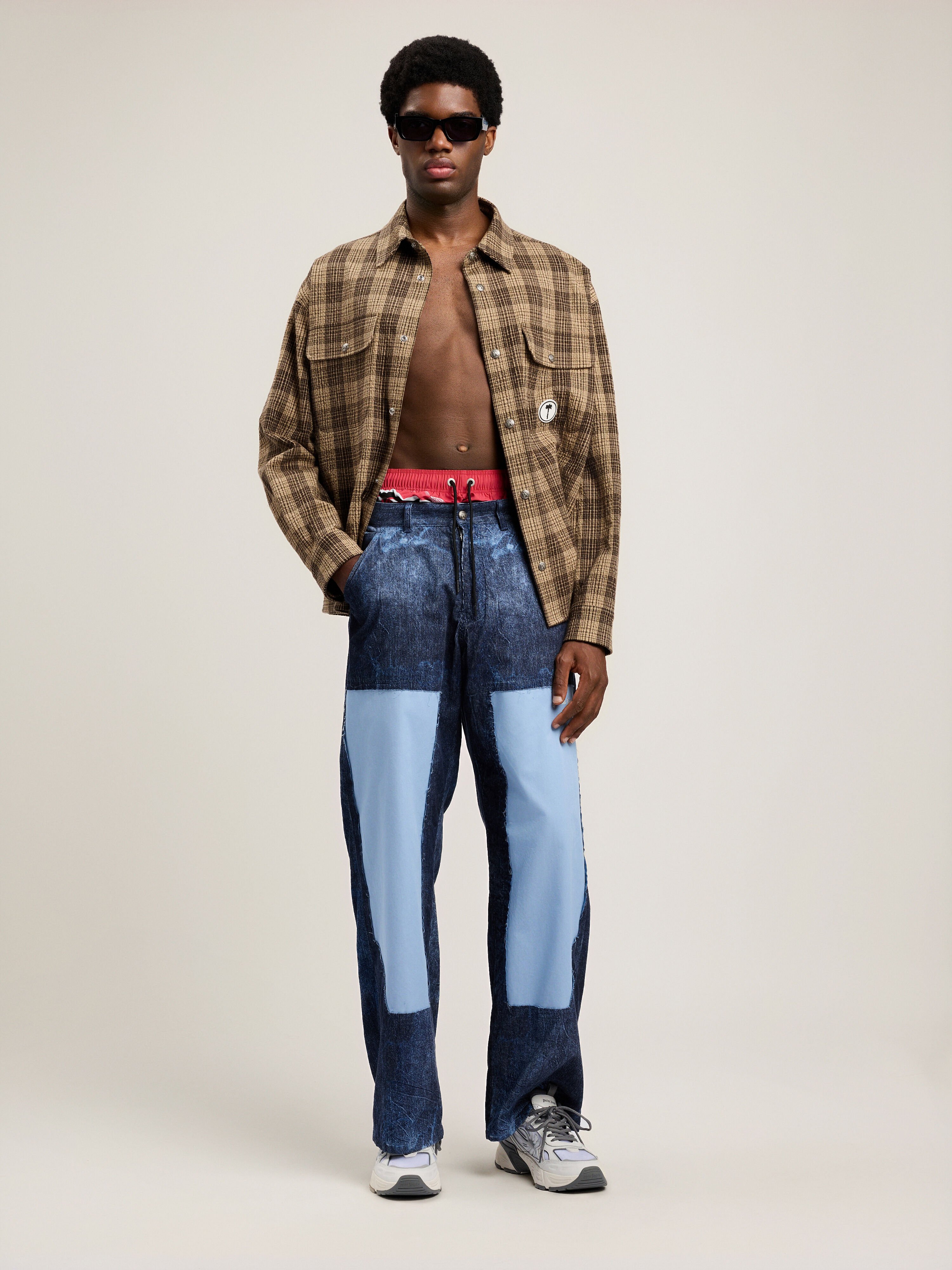 Tree Logo Check Loose Overshirt in BROWN OFF WHITE for Men | Palm