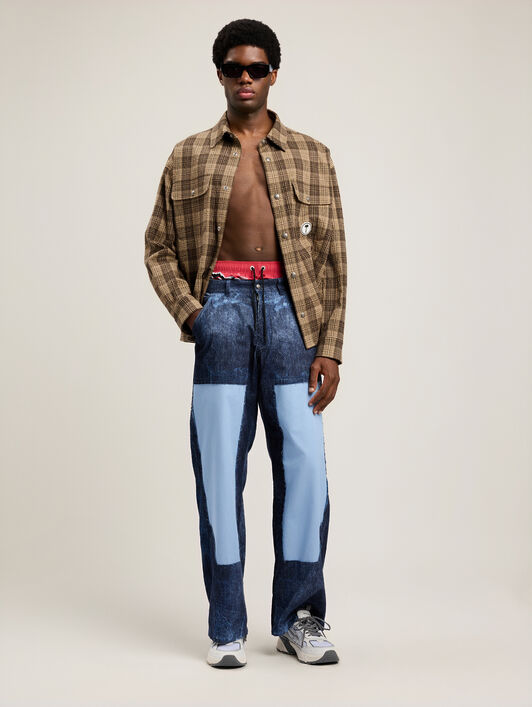 PALM ANGELS Tree Logo Check Loose Overshirt BROWN OFF WHITE PMES024S26FAB002