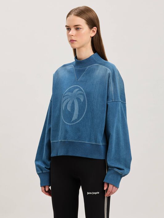 PALM ANGELS  Oval Palm lasered Sweatshirt INDIGO BLUE - LIGHT BLUE PWBA053S25FAB001