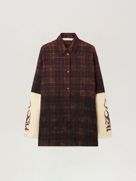 PALM ANGELS Overdyed Check Flames Shirt BURGUNDY - MULTICOLOR PWGE027F25FAB001
