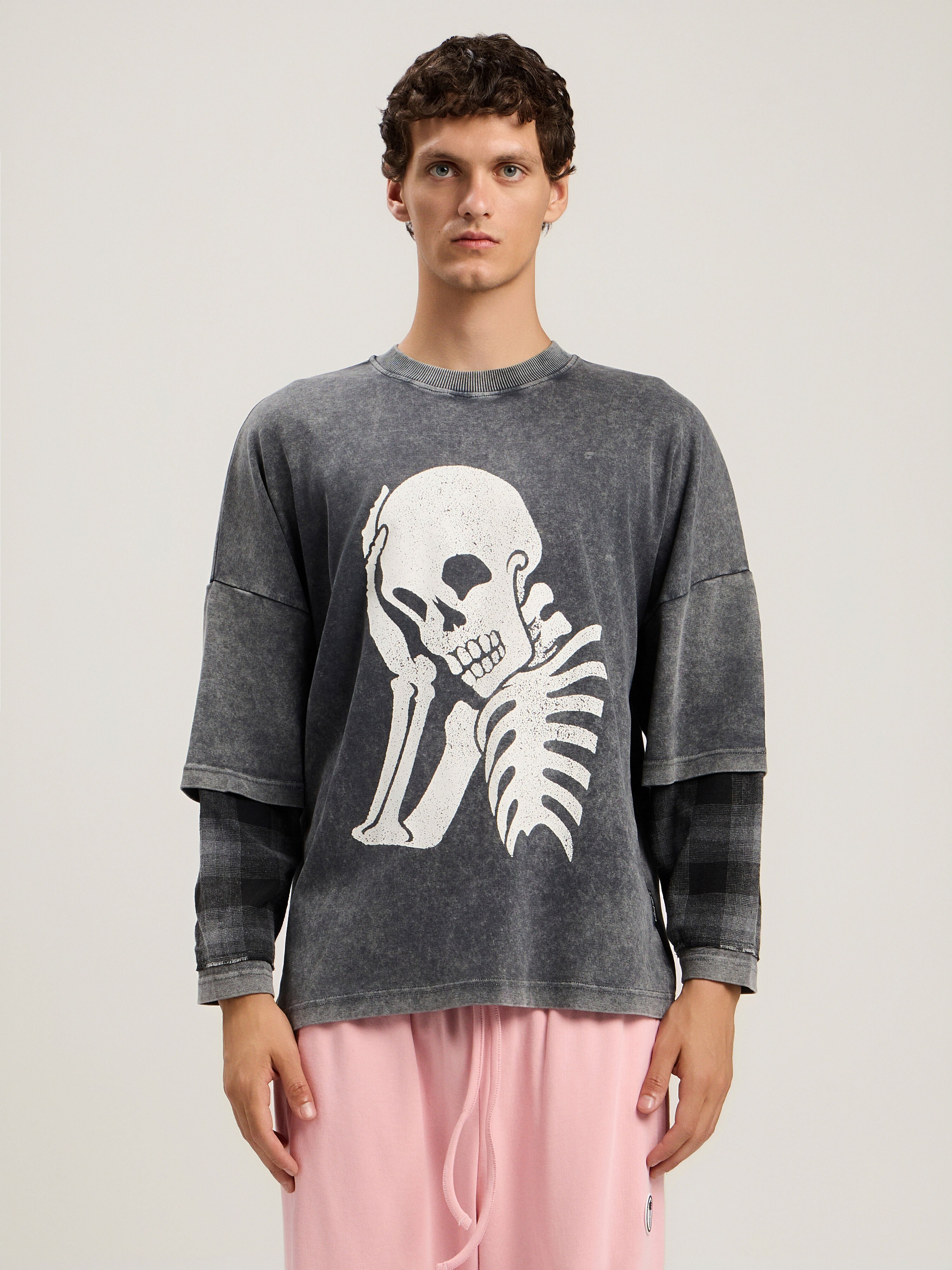 Skull Double Long-Sleeved Shirt in BLACK OFF WHITE for Men | Palm
