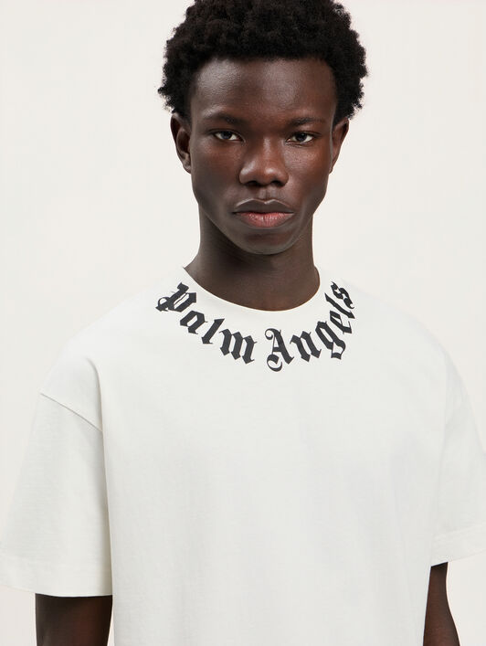 PALM ANGELS Neck Logo T-Shirt OFF WHITE BLACK PMAA109S26JER008