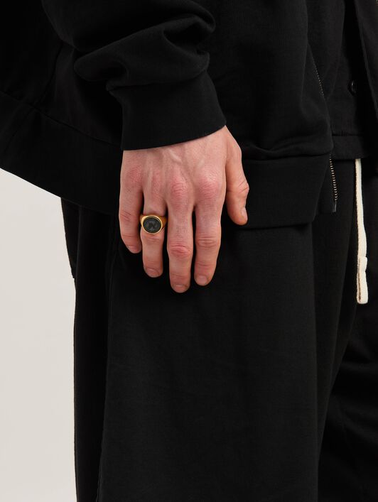 PALM ANGELS  Stone Emblem Ring GOLD - BLACK PMOC029S25MAT001