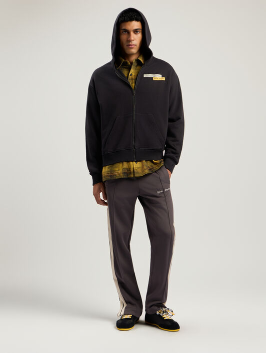 Paxlatimes News Zip Hoodie PALM ANGELS Paxlatimes News Zip Hoodie BLACK - OFF WHITE PMBE029F25FLE001