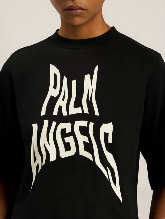 PALM ANGELS Palm Distorted Boxy T-Shirt BLACK - OFF WHITE PAWAA03F26JR07