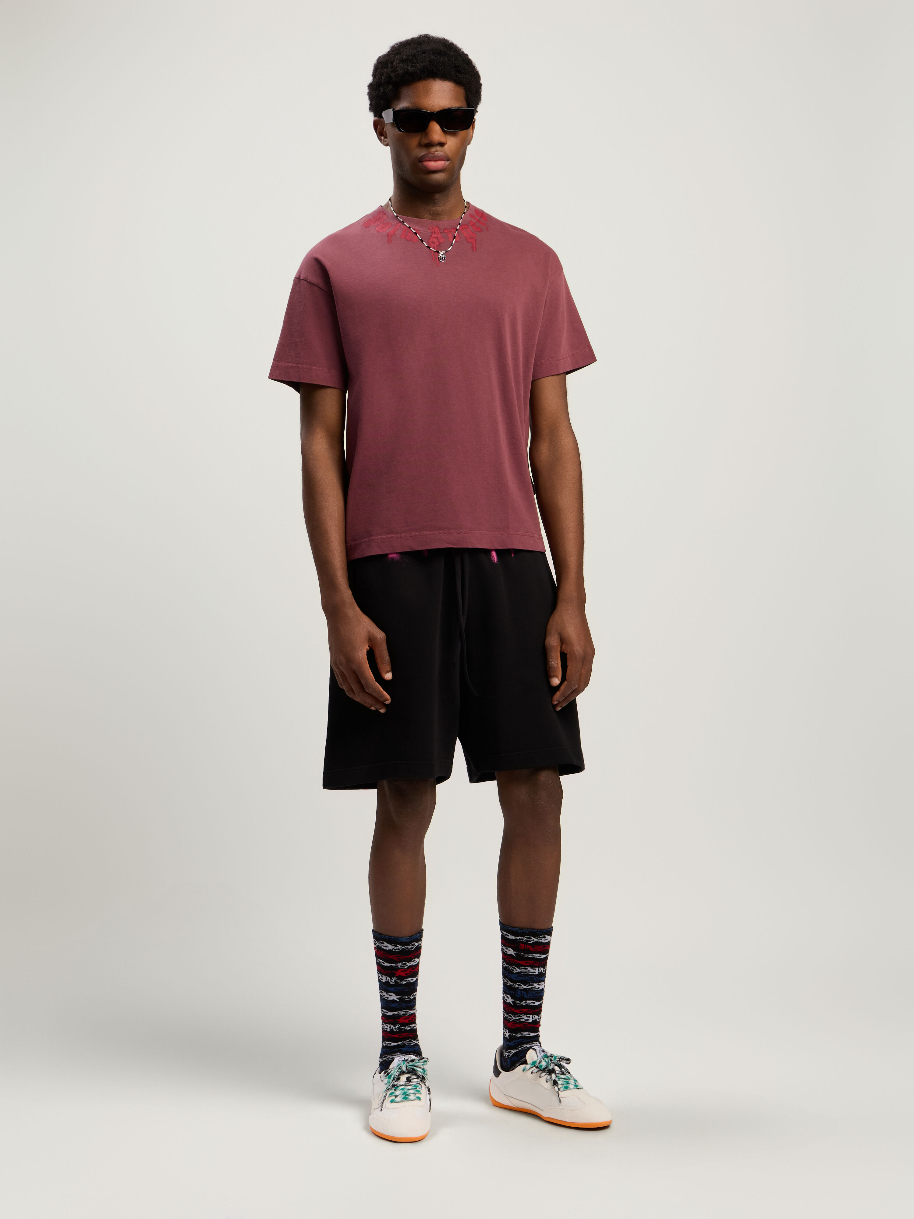 PALM ANGELS Waist Logo Sweatshort BLACK - FUCHSIA PMCI019F25FLE003