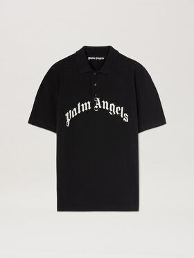 PALM ANGELS  Curved Logo polo shirt BLACK - OFF WHITE PMJA043S25LEA001