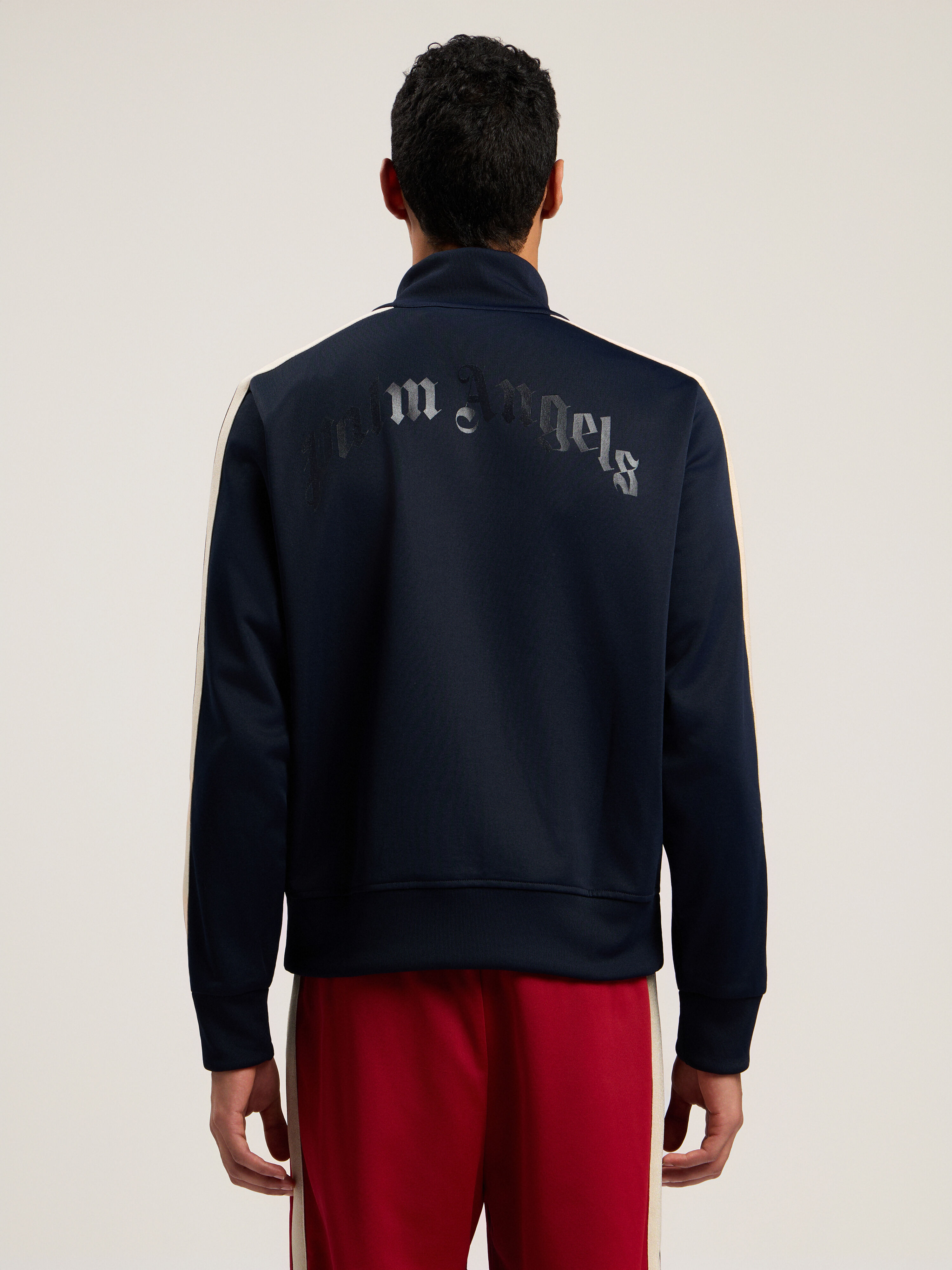 PALM ANGELS Curved Logo Zip-Up Track Jacket DARK BLUE - OFF WHITE PMBD08HF25FAB001