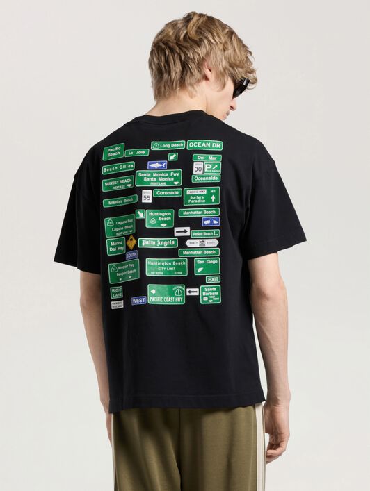 Street Signals Regular T-Shirt PALM ANGELS Street Signals Regular T-Shirt BLACK - GREEN PAMAA01W26JR09