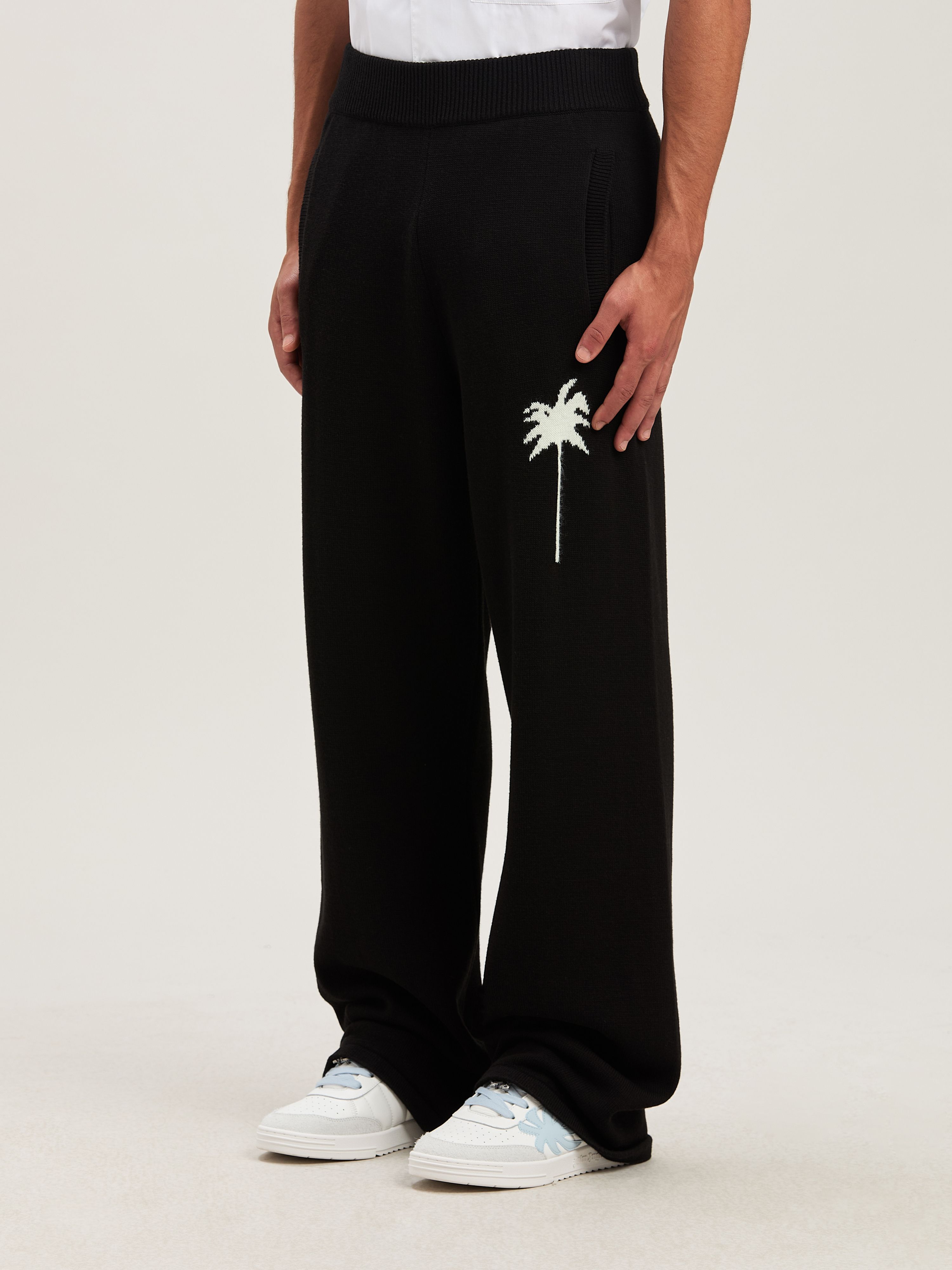 PALM ANGELS  Palm Inlay knit pants BLACK - OFF WHITE PMHG021S25KNI001