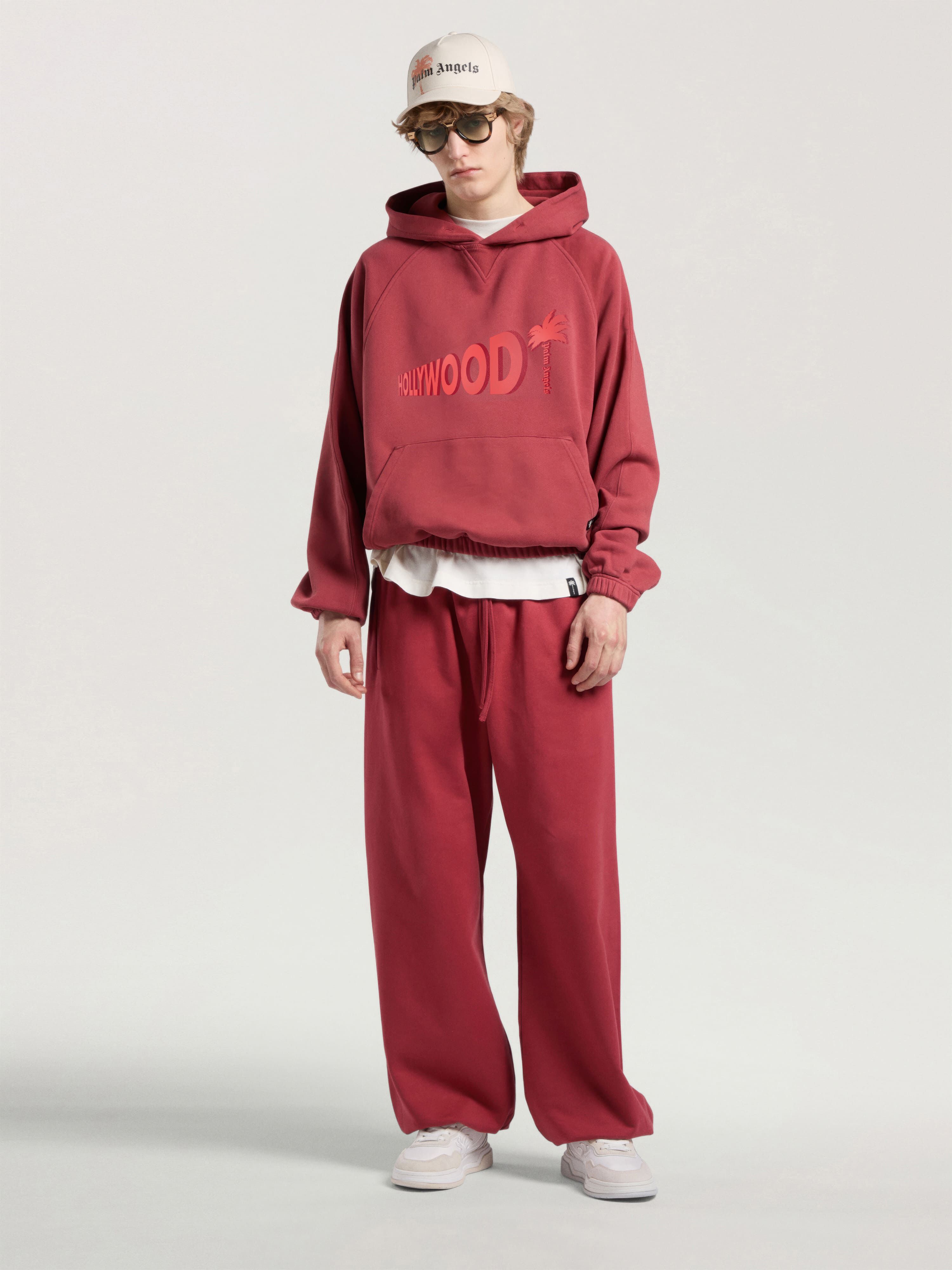Sunset Blvd Palm Loose Hoodie PALM ANGELS Sunset Blvd Palm Loose Hoodie BRICK RED - RED PAMBB04W26FL02