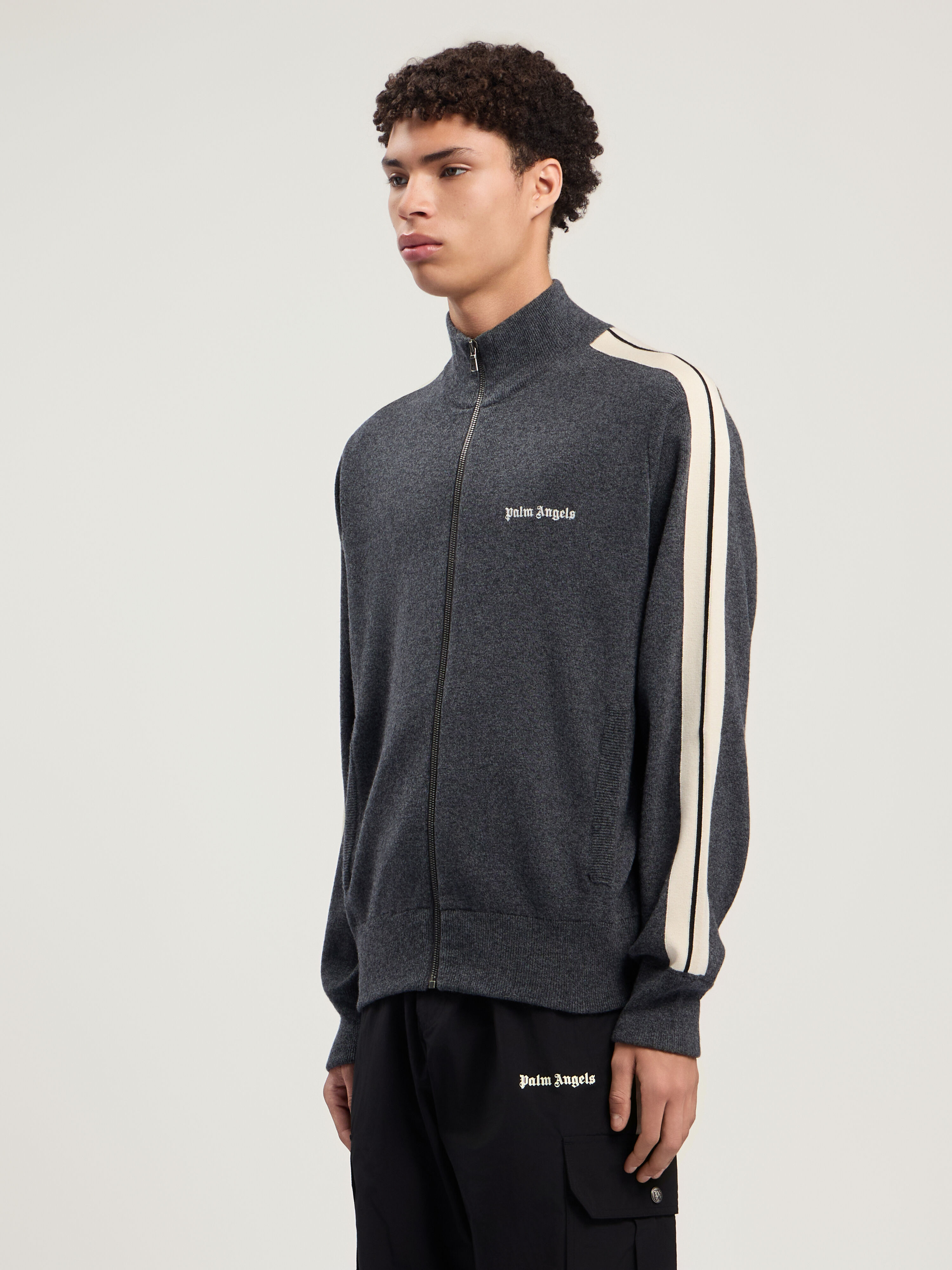 PALM ANGELS Classic Logo Knit Track Jkt DARK GREY - OFF WHITE PMHA063F25KNI001
