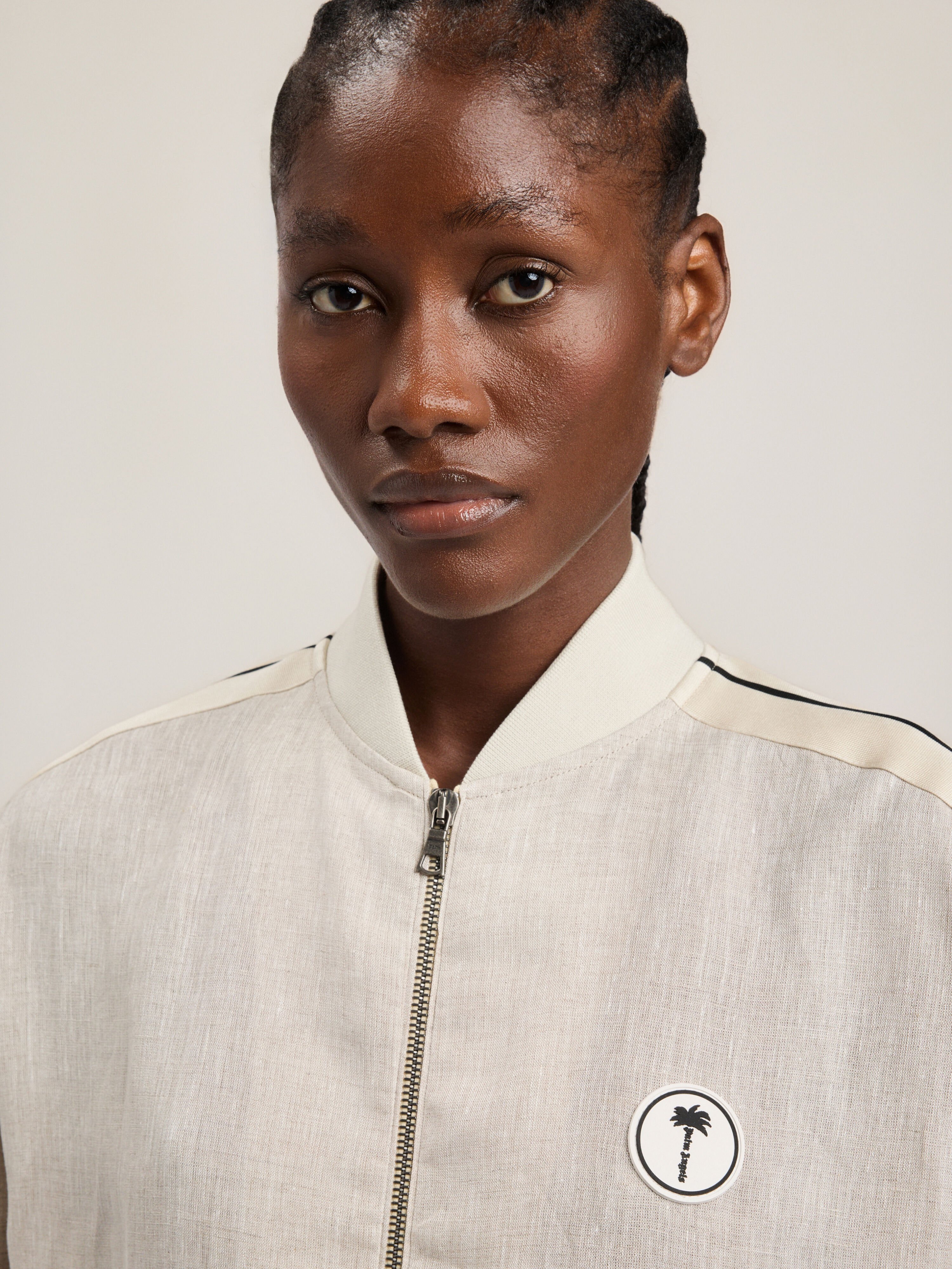 PALM ANGELS Tree Logo Track Bomber Jacket BEIGE OFF WHITE PWBD06BS26FAB001