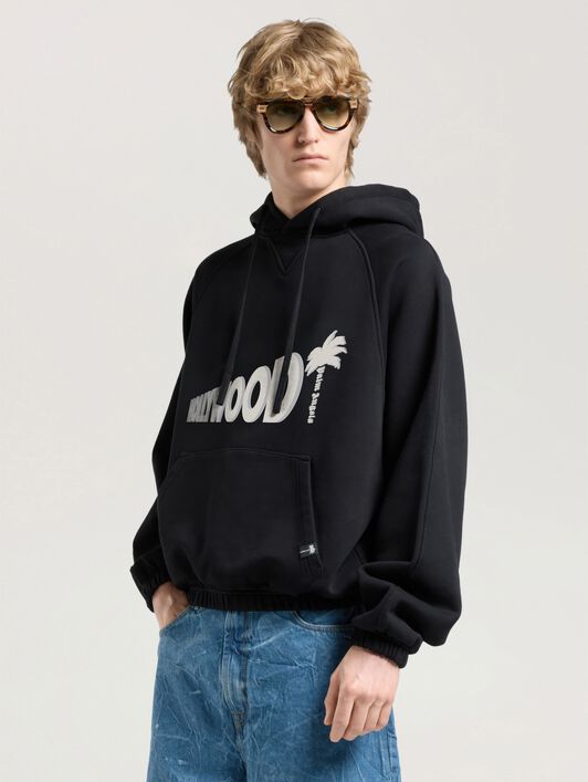 PALM ANGELS Sunset Blvd Palm Loose Hoodie BLACK - OFF WHITE PAMBB04W26FL02