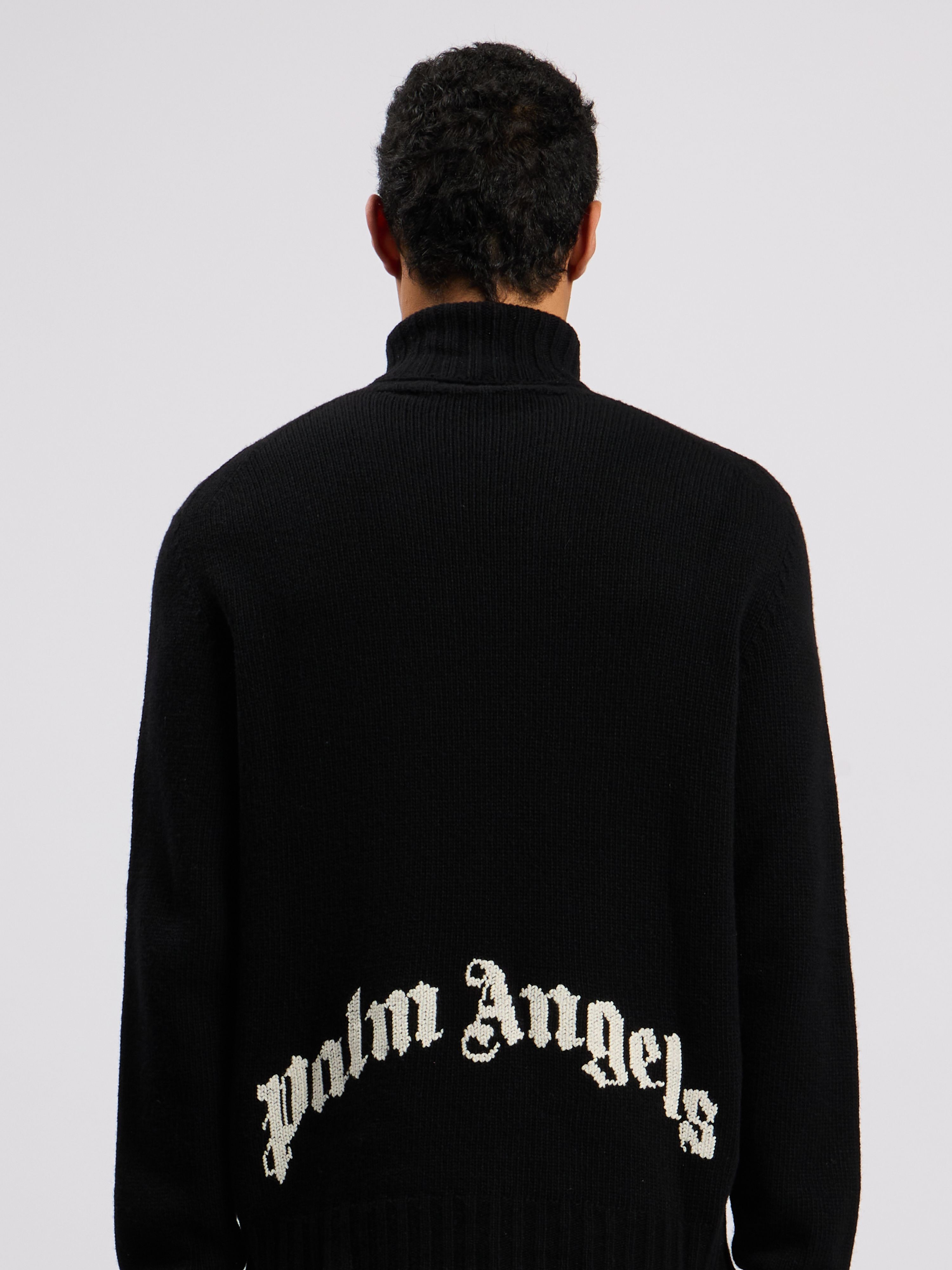 Curved Logo Tneck Sweater in BLACK WHITE for Men | Palm Angels®