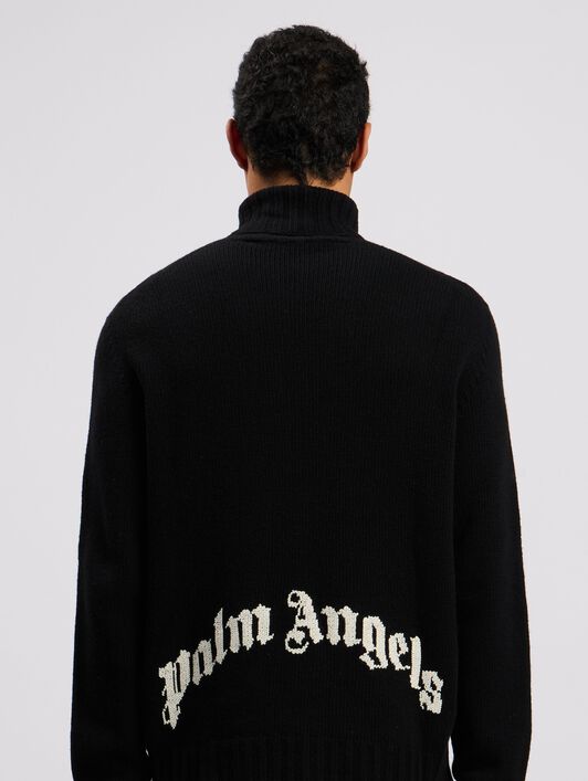 PALM ANGELS Curved Logo Tneck Sweater BLACK WHITE PMHF009C99KNI001