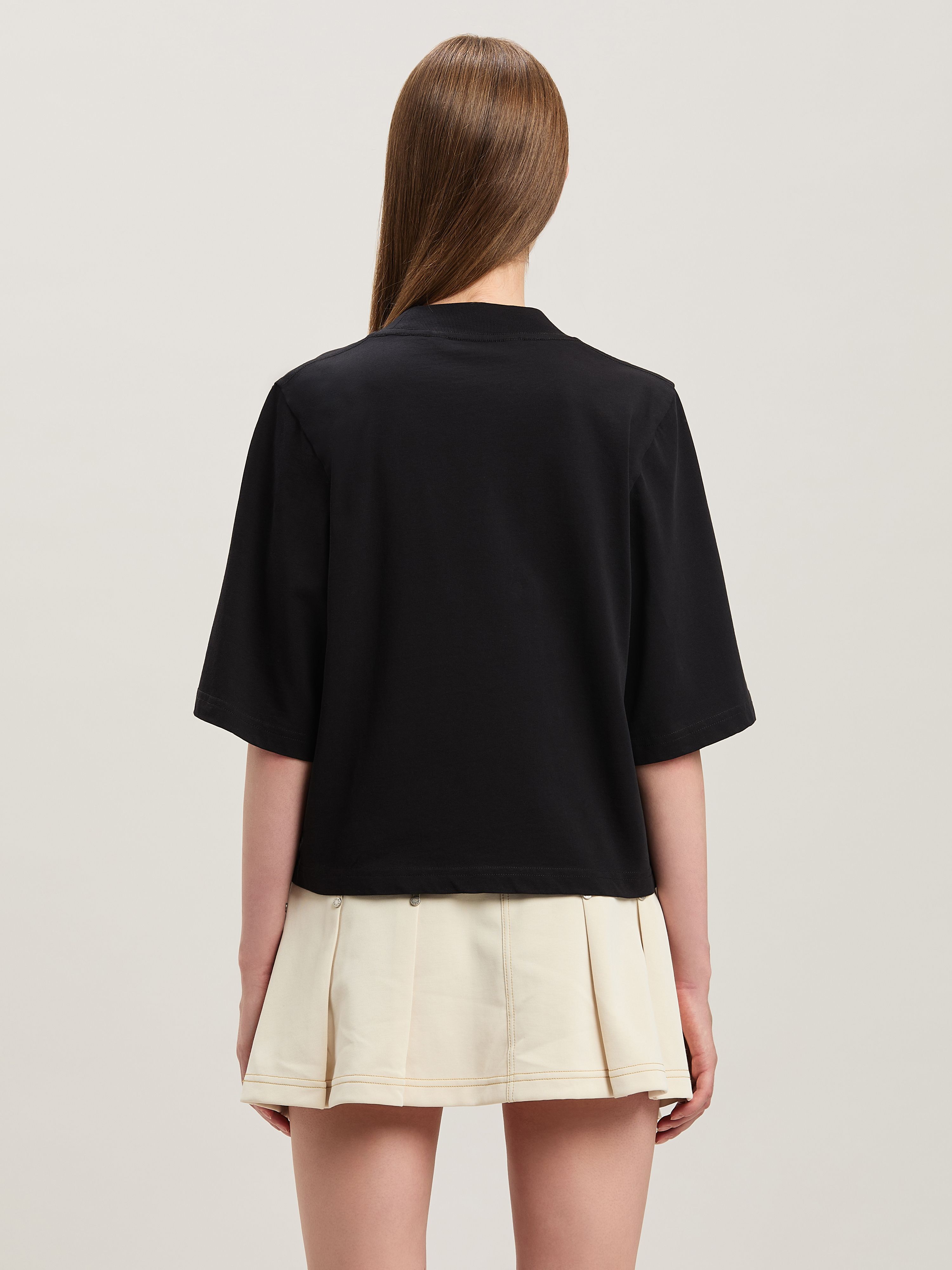 PALM ANGELS  College cropped T-shirt NERO - AVORIO PWAA020S25JER004