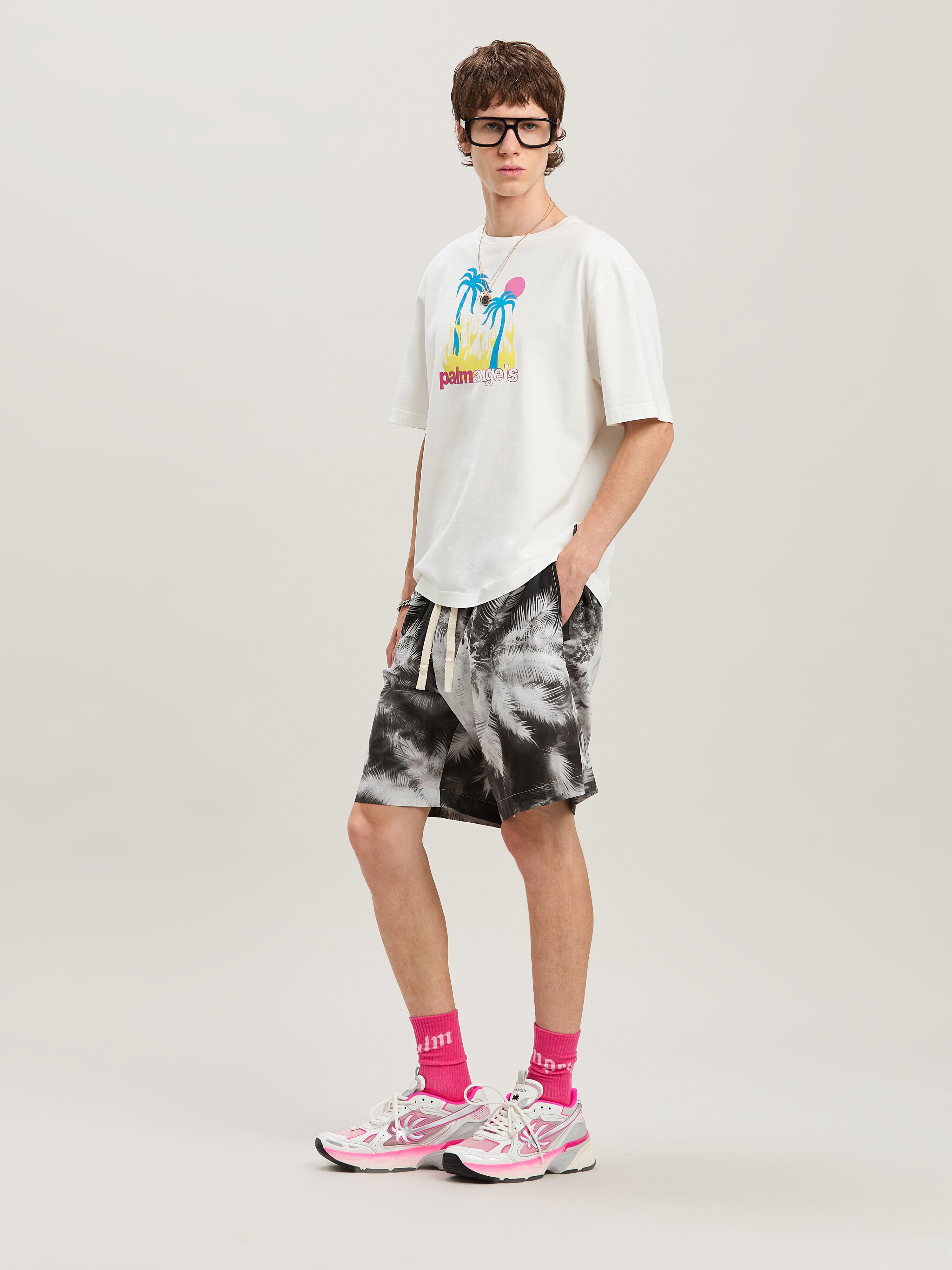 PALM ANGELS  Bluprint Palms shorts BLACK - OFF WHITE PMCB058S25FAB002