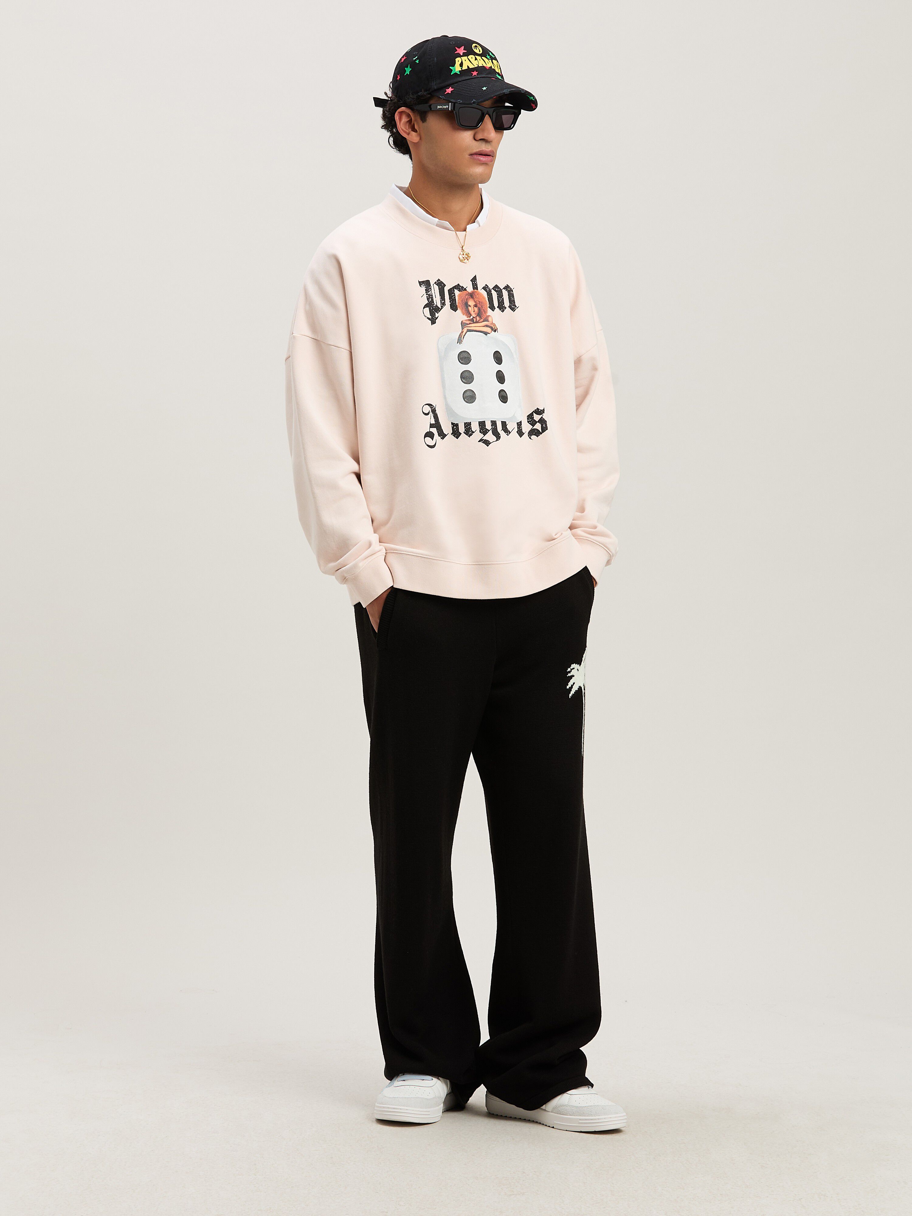 PALM ANGELS  Pin-up Sweatshirt mit Rundhalsausschnitt SOFT PINK - BLACK PMBA080S25FLE003