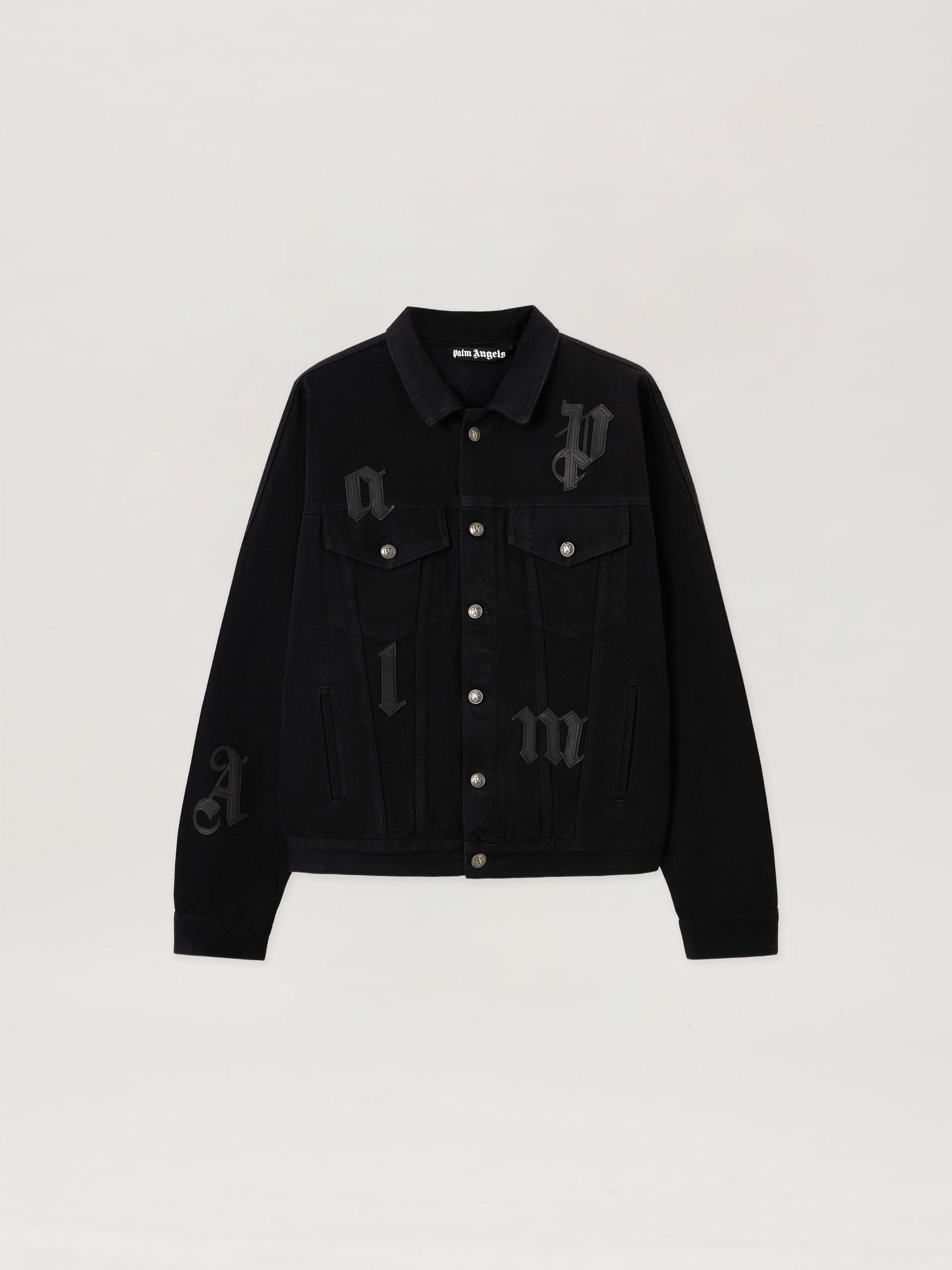 Gothic Logo Denim Jacket in BLACK - BLACK for Men | Palm Angels®